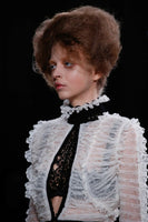 Alexander McQueen luxurious cardigan in an ivory and black sheer ruched lace