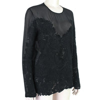 Stella McCartney tunic style top in sheer silk chiffon with intricate rose embroidery detailing to the front and front of sleeves