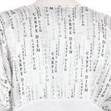 Thomas Wylde carpe diem printed dress in a silk satin with contrasting fabric to skirt