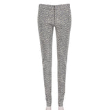 Stella McCartney luxurious tailored slim fit trousers in a mid-grey and cream leopard jacquard fabric