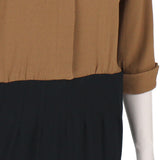 Alexander Terekhov colour block dress in a caramel tone and black crepe fabric