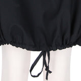 J W Anderson black cotton-blend skirt in an A-line cut with drawstring gathering to hemline