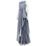 Dries Van Noten full length gown in a luxurious dusky blue taffeta fabric