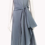 Dries Van Noten dusky blue taffeta maxi dress gown