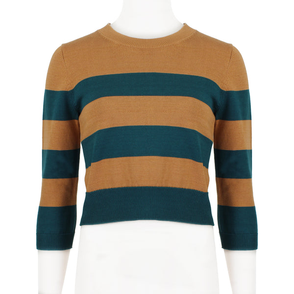 Dries Van Noten cropped knitwear in a caramel and teal blue tone stripe pattern