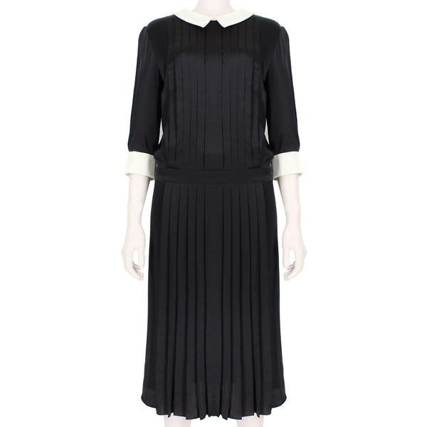 DUYAN Milano black silk pleated tea dress