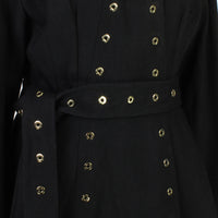 Ellery black cotton twill collarless jacket with eyelet detailing belted waist