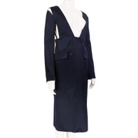 Jil Sander runway collection dress in midnight navy blue satin bib dress