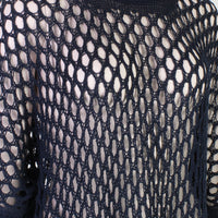Julien David crocheted dark blue navy sheer mesh dress 