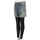 R13 washed Japanese selvedge denim shorts with attached leather leggings