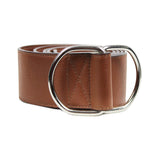 Ter et Bantine grained dark tan brown leather waist belt with double D-Ring fastening