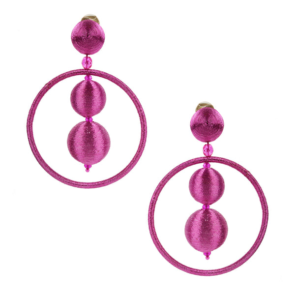 Oscar de la Renta pink double ball hoop clip-on earrings