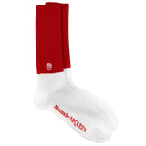 Alexander McQueen long sports socks in white and red with skull detailing