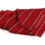 Alexander McQueen red silk tie in a black and white regimental stripe pattern