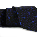 Alexander McQueen skull and dot pattern silk tie in navy and royal blue
