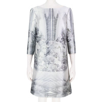 Prabal Gurung white and grey feather and floral print a-line dress