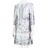 Prabal Gurung white and grey feather and floral print a-line dress