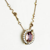 Alexander McQueen gold tone pendant necklace with serpent snake detailing and rose crystal pearls