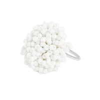 Dries Van Noten silver tone ring with white domed glass beading