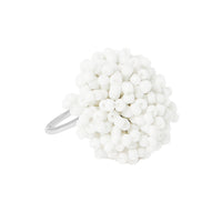 Dries Van Noten silver tone ring with white domed glass beading
