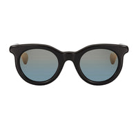 Moncler black frame sunglasses with a grey mirrored lens