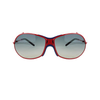 Raf Simons wraparound sunglasses in a a red metal frame