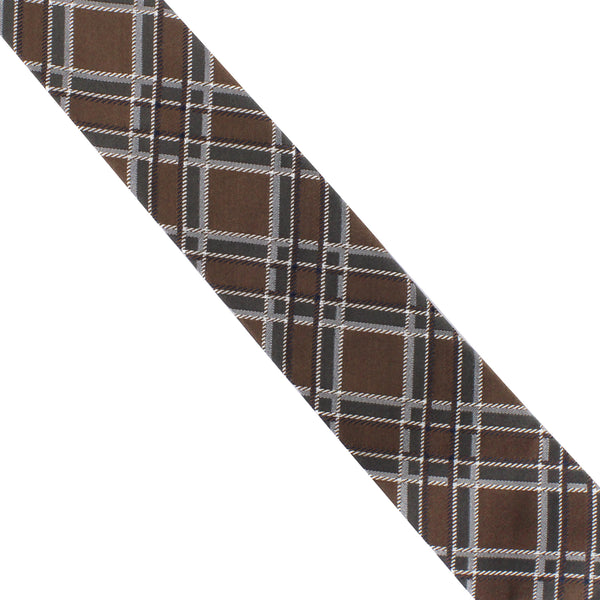 Dries Van Noten silk tie in a cocoa brown checked pattern