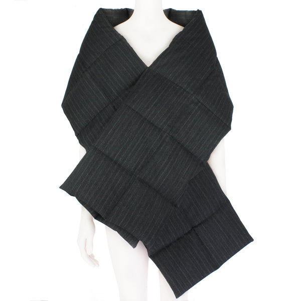Dries Van Noten quilted oversized scarf shawl in grey pinstripe down feather filled