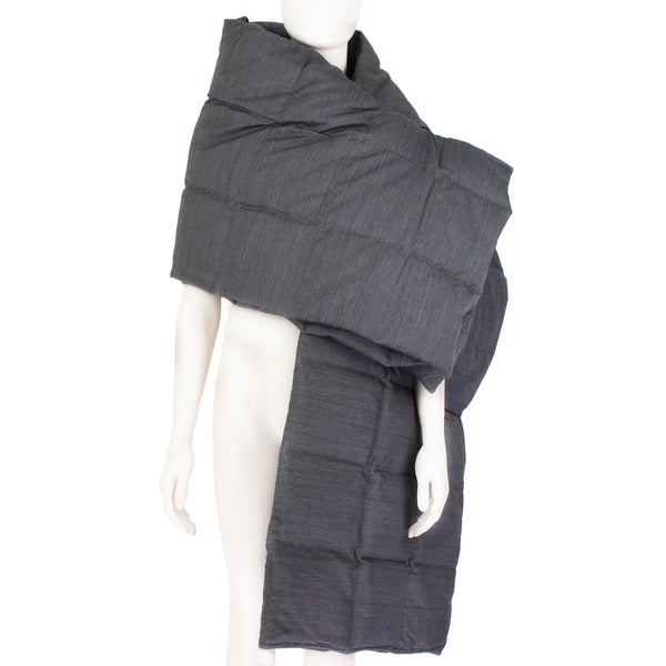 Dries Van Noten quilted oversized scarf shawl charcoal grey pinstriped