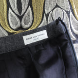 Dries Van Noten grey wool gold silver embroidered pencil skirt midi