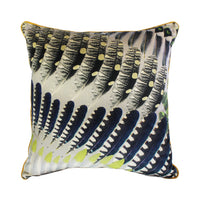 Luxurious cushion in Prête-Moi Ta Plume fabric by Christian Lacroix Maison Velvet feather patterned front with felted wool back in marl grey Twill piped edging in mustard yellow Zip fastening to back Feather filled cushion pad