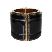 Alexander McQueen gold tone black lacquer crystal detailed cuff bracelet jewellery