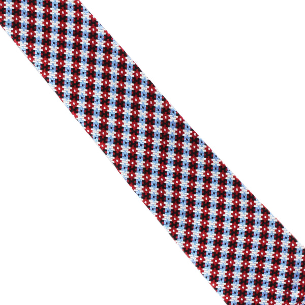 Dunhill check patterned tie in blue and claret tones