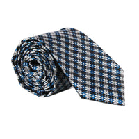 Dunhill woven silk check patterned tie black white blue grey