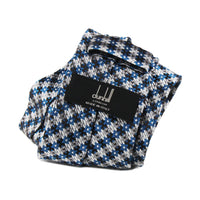 Dunhill woven silk check patterned tie black white blue grey