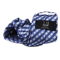 Dunhill woven silk check patterned tie in blue tones and white