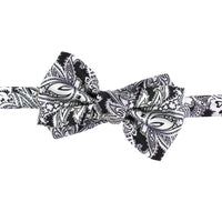 Alexander McQueen woven silk bow tie in a black and silver floral pattern