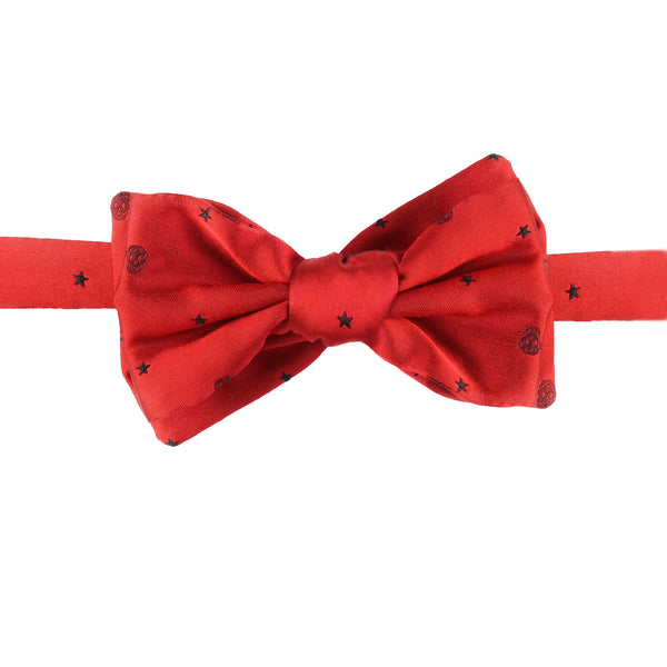 Alexander McQueen red and black silk bow tie in a skull and star pattern