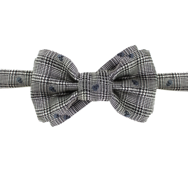 Alexander McQueen grey and black Prince of Wales check and skull patterned silk bow tie