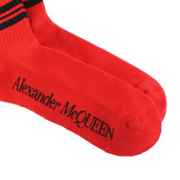 Alexander McQueen sports socks in red with black stripe and skull detailing