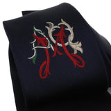 Alexander McQueen navy blue twill silk tie with AMQ monogram detailing embroidery