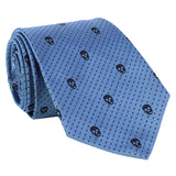 Alexander McQueen blue and navy blue silk tie in a skull and dot pattern