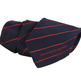 Alexander McQueen midnight navy blue and red regimental stripe patterned tie